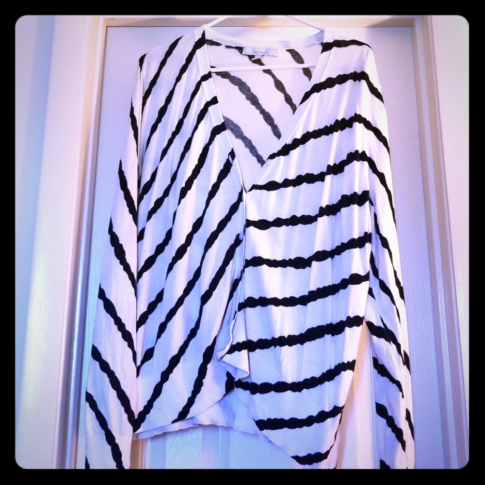 Women's 2X Navy Blue & White Striped Cardigan